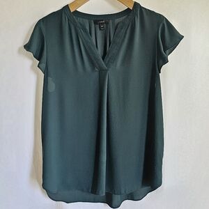 J Crew Green Short Cap Sleeve Chiffon Blouse